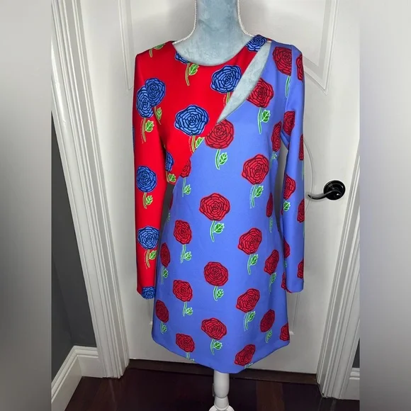 Versace Jeans Couture Roses Printed Cut-Out Crewneck Mini Dress - Picture 1 of 10